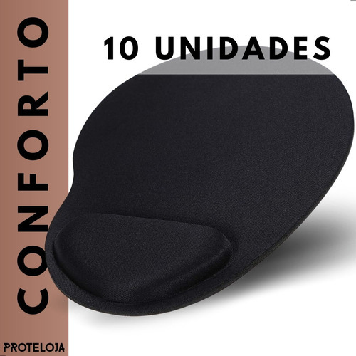 10 Mouse Pad Ergonomico Com Apoio Punho Confort Home Office Cor Preto