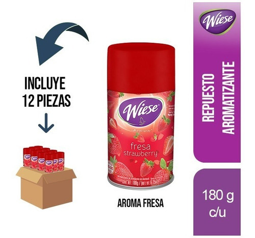 12 Pz - Wiese Repuesto Aromatizante 180g Fresa