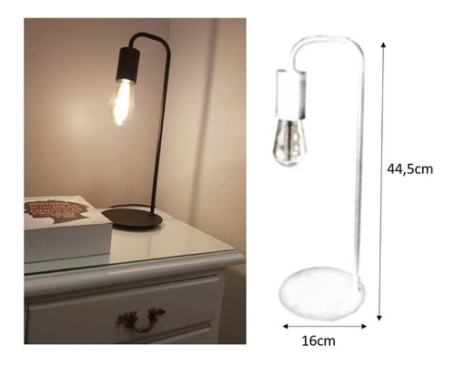 Imagen 3 de 7 de Lampara Velador Hierro Moderno Minimalista + Led Filamentos