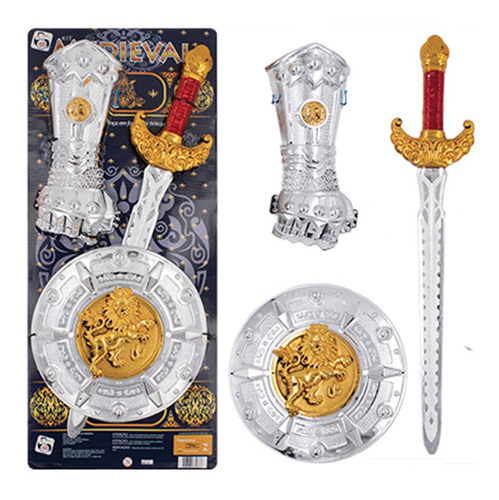 Kit Fantasia Medieval Escudo Espada Luva Bracelete Brincar