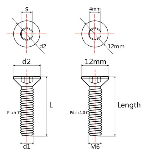 Tornillo M6x10mm De Titanio Con Cabeza Plana Y Hexagonal