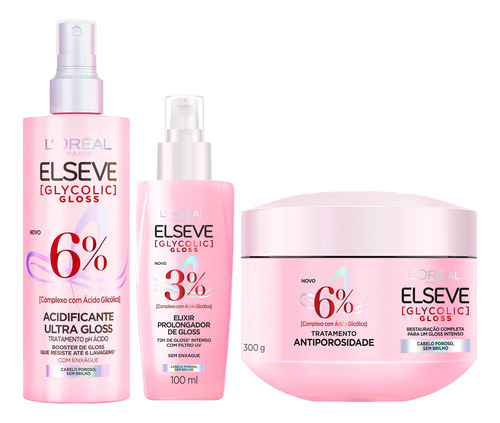 Kit Elseve Glycolic Gloss Acidificante + Masc + Sérum Loréal