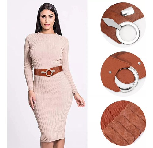 Cinturón Ancho Elástico De Cuero Pu Para Mujer De Moda Para