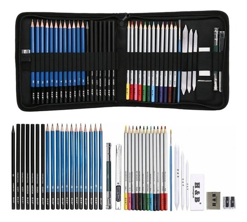 Gift Wooden H&b Professional Drawing Pencil Kit Case