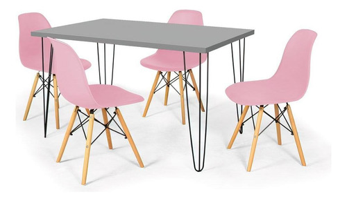 Mesa De Jantar Hairpin 130x80 Volpi + 4 Cadeiras Eiffel Cor Rosa