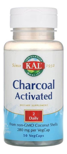 Charcoal Kal Carvão ativado 280 mg 50 cápsulas vegetais