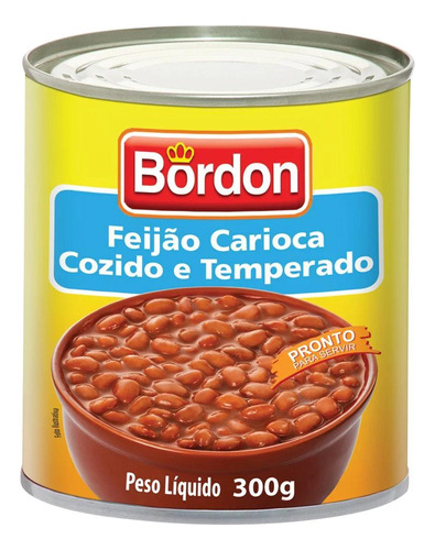 Feijão Carioca Cozido E Temperado Bordon Lata 300g