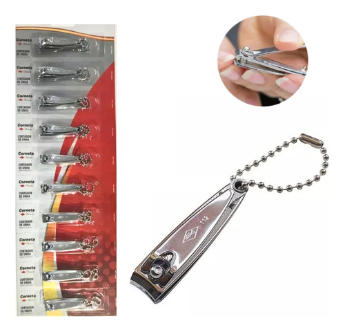 10x Cortador De Unha Pequeno 5cm Com Lixa E Corrente Corneta