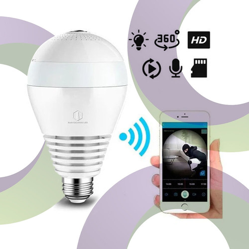 Lampara Led Con Camara Wifi 360º Hd 720p App Con Microfono