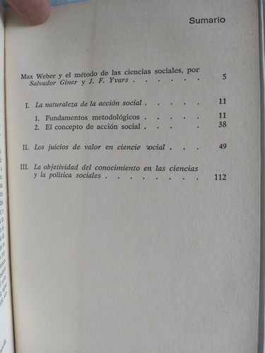 Libro La Acción Social: Ensayos Metodológicos, Max Weber (Usado)