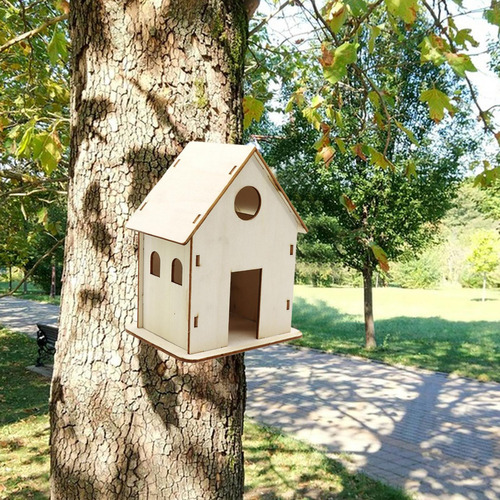 3 Pajarera Rústica De Madera Para Pájaros 15cmx12cmx10cm