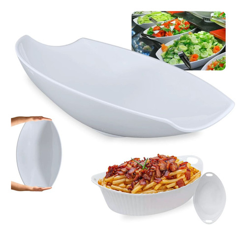 Kit Travessa Buffet 41cm Curva+ 2 Tigelas 1,3l Oval Com Alça