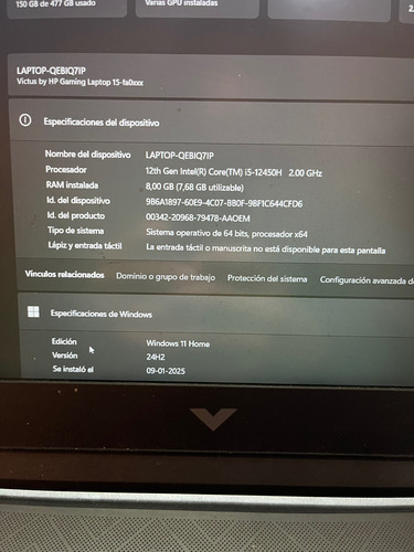Hp Victus Gtx 1050ti I5 12450h 512ssd 8gb Ram (Usado)