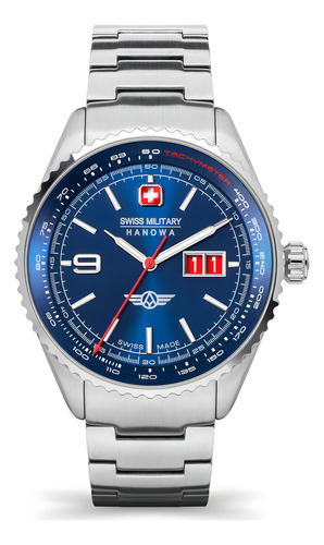 Reloj Swiss Military Smwgh2101005 Para Hombre Cristal Zafiro Color de la malla Plateado Color del bisel Azul Color del fondo Azul