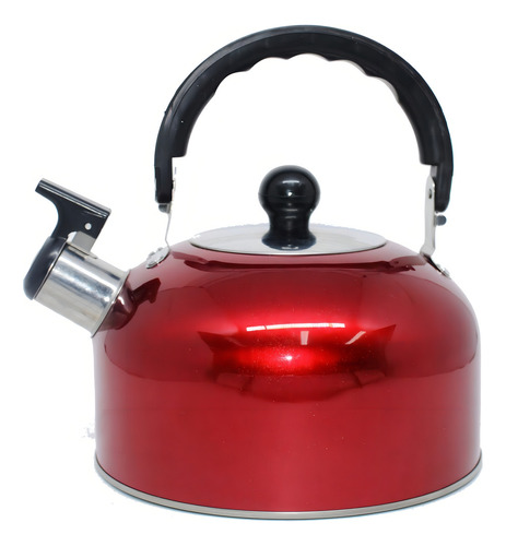 Chaleira De Inox 2 Litros C/ Apito Alça Cozinha Água Café Cor Vermelho