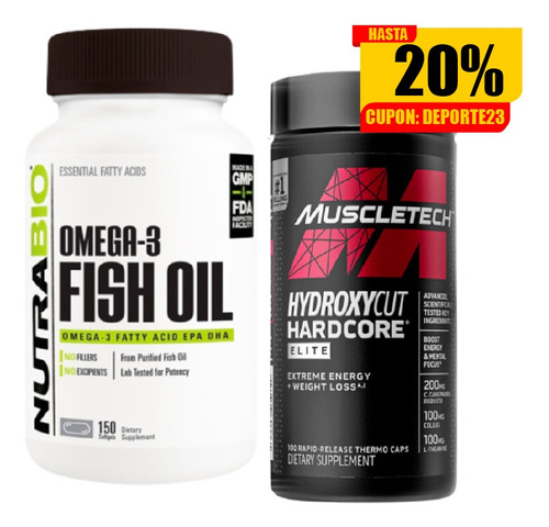 Pack Quemador De Grasa : Hydroxycut Hardcore + Pure Omega 3
