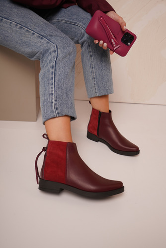 Botas Mujer Cuero 100% Taco Bajo Flecos Botinetas Chicago
