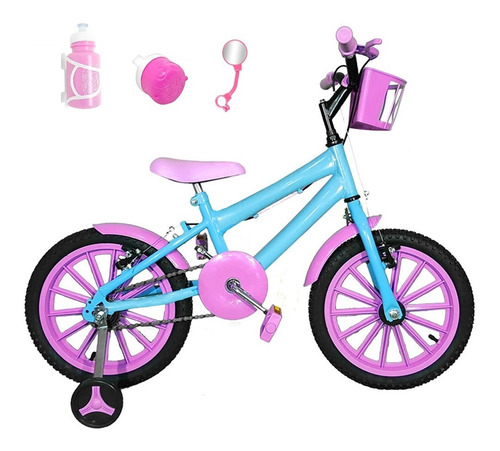 Imagem 1 de 1 de Bicicleta Aro 16 Azul Claro Kit Rosa Bb Com Brindes Bfc0b