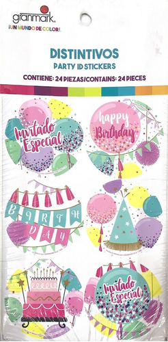 Distintivo Sticker Cumpleaños Fiesta C/24pz