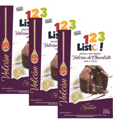 X3 Premezcla Para Volcan De Chocolate 123 Listo 220g Sintacc