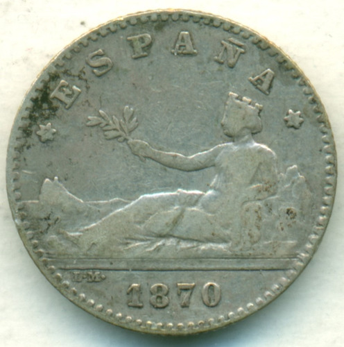 España Moneda De Plata 50 Céntimos 1870 7-0 Sn M Escasísima