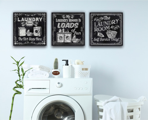 Cuadros Para Lavandería Laundry Room, (3pz )23x23 Pizarra