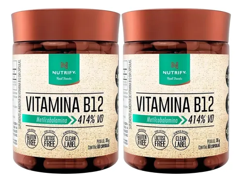 2x Vitamina B12 Nutrify 60 Cáps Metilcobalamina 414% Vd Sabor Sem...
