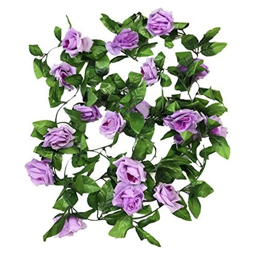 2 Pack 15 Ft Fake Rose Vine Flowers Plants Artificial F...