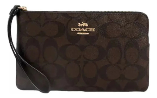 Wristlet Coach Grande Monedero Con Muñequera Original Marrón Oscuro Monogram