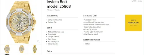 Invicta bolt 25868 deals