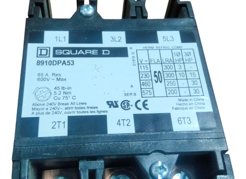 Contactor Square D 3 Polos 50 Amp Bobina 110v 50/60 Hz