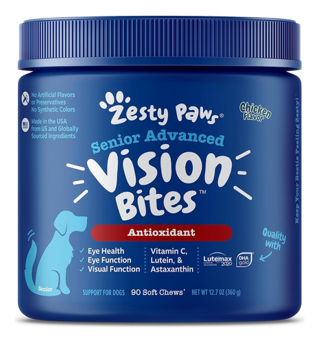 Zesty Paws Perros Soporte Vision Luteina + Vitamina C 50 Cap