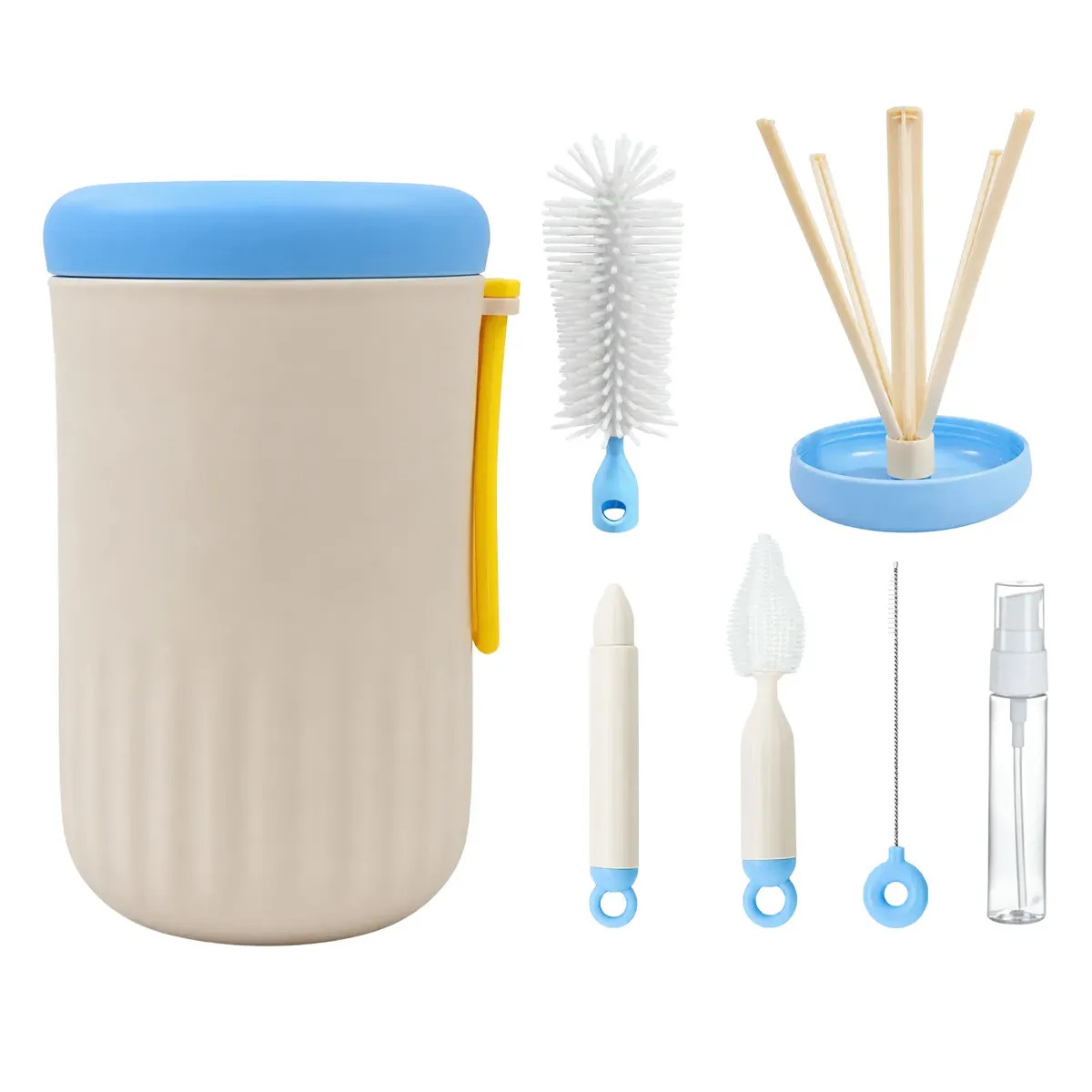 Azul escova limpeza mamadeira kit para limpeza de mamadeira kit limpeza mamadeira viagem kit limpeza bebe escova mamadeira portatil escova bico canudo secador higiene infantil acessorios bebe