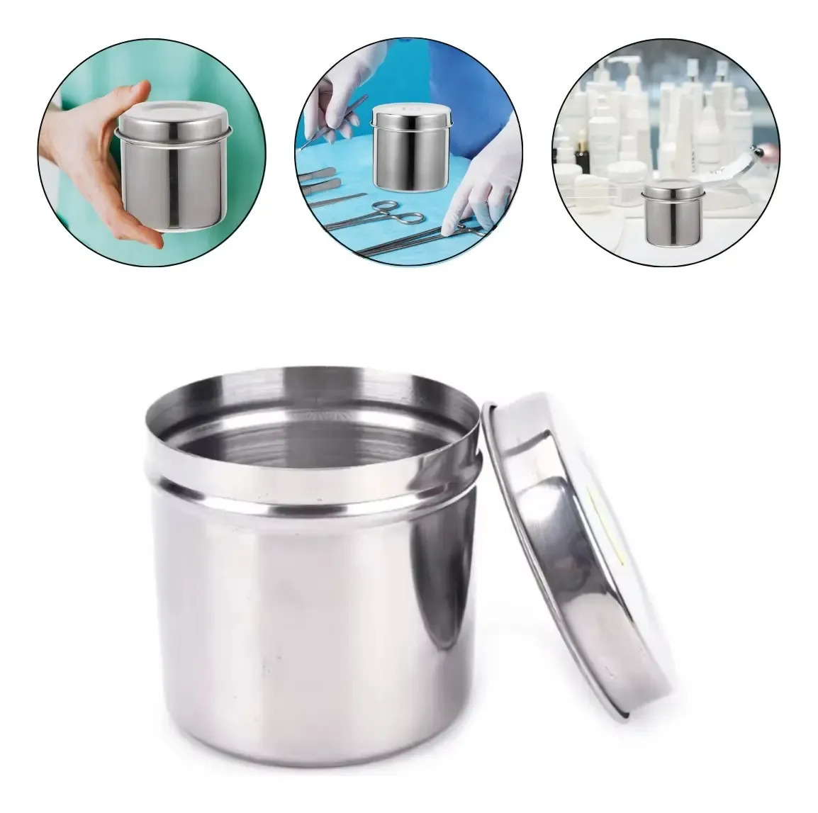 Porta Gaze Algodão Cotonete Aço Inox Manicure Dentista 7cm Pote Inoxidável com Tampa Consultório Clínica