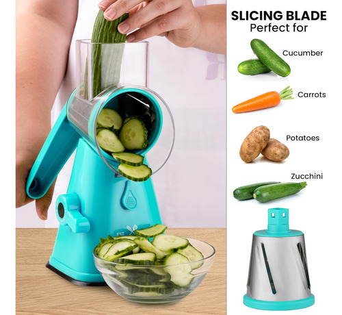 Rallador De Queso Manual Azul Con Cuchillas Inoxidable