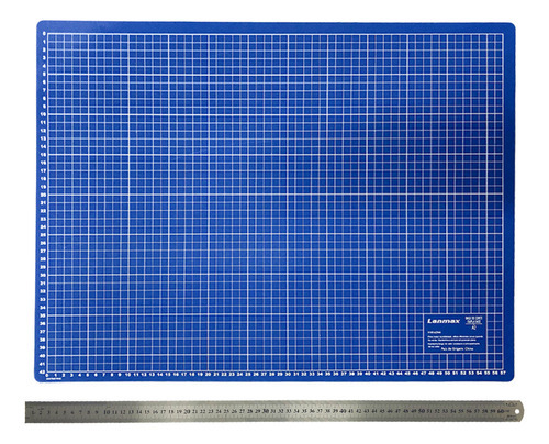 Base Mesa De Corte A2 60x45cm + Régua Metal 60cm Scrapbook Cor Base Azul