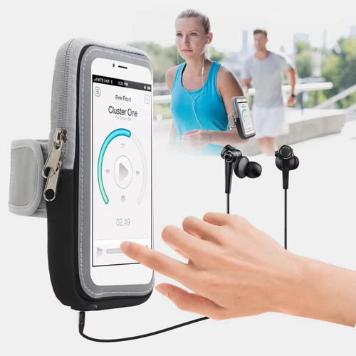 Bolsa Deportiva De Teléfono Celular Para Brazo + Regalo Gris Lisa