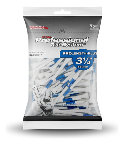 Sistema De Tee Profesional Pride De 75 Unidades, Blanco