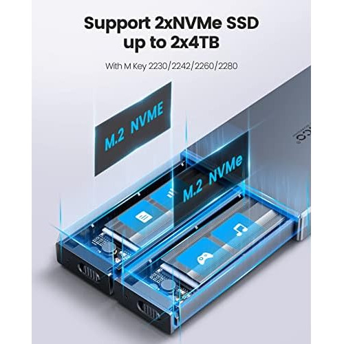 Carcasa De Disco Ssd Nvme M.2 De Doble Bahía De Alumin...