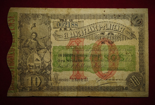 Billete 10 Pesos Uruguay 1870 Banco Franco Platense Pick 171