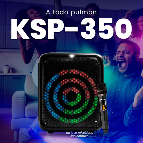 Bocina Karaoke Bluetooth Vorago KSP-350 - 30W Potencia - Micrófono Inalámbrico - Luces RGB Disco - TWS Estéreo - USB/SD/Aux/FM - Batería 5 Horas - Ideal para Fiestas