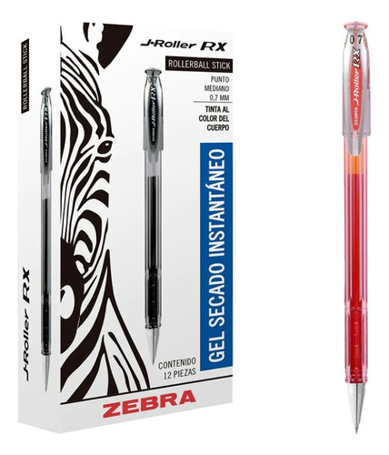 Bolígrafo Gel Secado Rápido Lápices De 0,7 Mm Zebra 12 Unid Tinta Rojo Exterior Transparente
