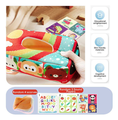 Brinquedo De Pelúcia Baby Montessori Cloth Tissue Box Bus
