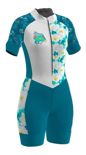 Macaquinho Dunas Feminino Bike Flor Azul Ciclismo 21