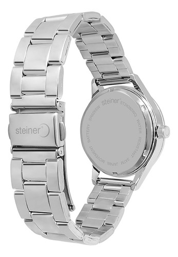 Reloj Para Mujer Análogo Steiner Anillo De Cristales 37 Mm Correa Plateado Bisel Plateado Fondo Rosa
