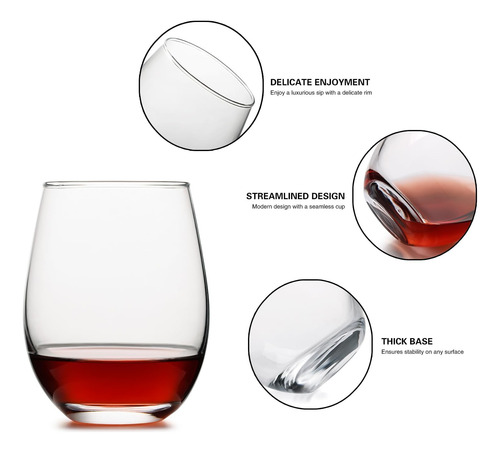 Ouwo Juego De 4 Copas De Vino Sin Tallo, Copas De Vino Tinto