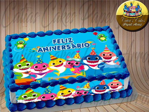Papel De Arroz Retangular E 4 Faixas Baby Shark Comestível