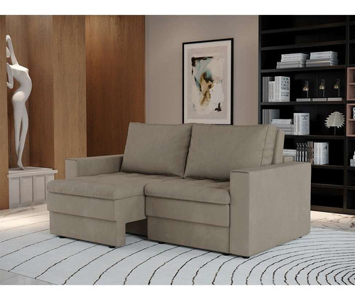 Sofá 3 Lugares Retrátil Berna Suede Bege 180 Cm