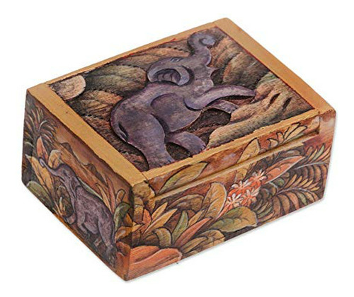 Joyero - Novica Wood Elephant Jewelry Box, Multicolor, Sumat