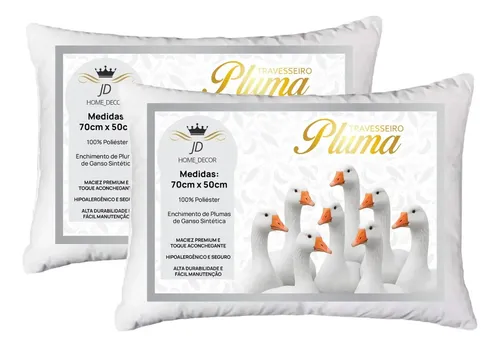 Kit 02 Travesseiros Antialérgico Pluma De Ganso 70cm X 50cm Cor Branco